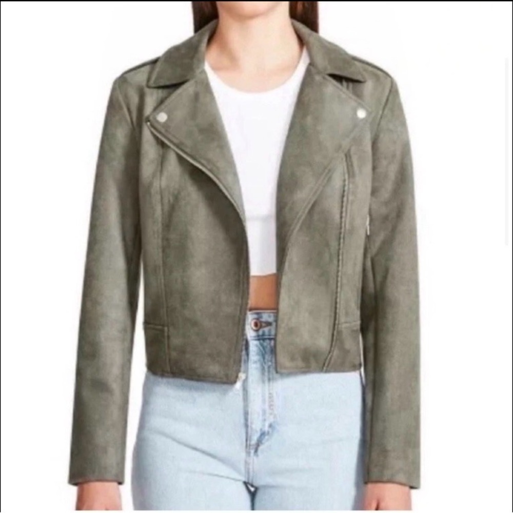 BB Dakota by Steve Madden Faux Suede Moto Jacket Size M Sage Green Asymmetrical
